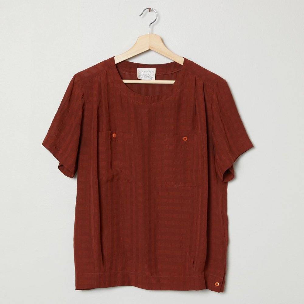 Vtg 90s Burgundy Check Pocket Top L